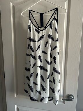 White Feather Print Strappy Sundress